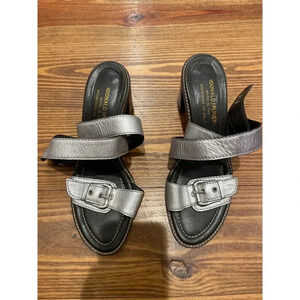 Vintage Donald J Pliner Metallic Silver Cerel Block Heels, sz 7 1/2